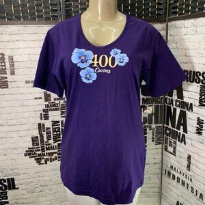 Curves Purple Floral Crew Neck Short Sleeve Top